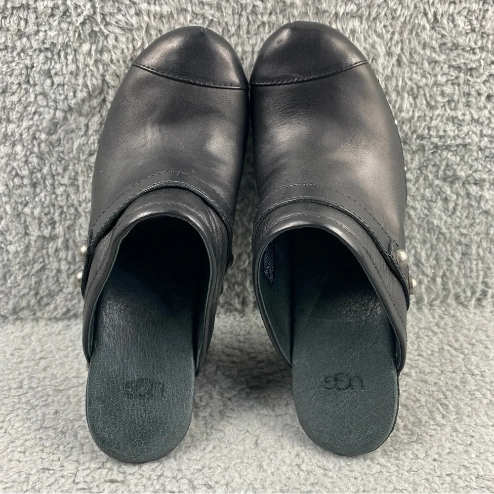 UGG Australia Jolene Heeled Clogs Black Leather Wood Shear Silver Studs Womens 7 - Picture 8 of 16